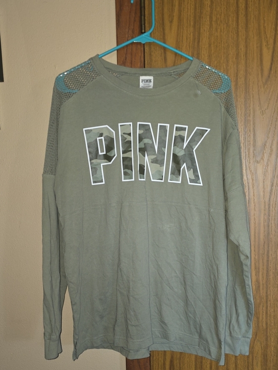 PINK Victoria's Secret Tops - PINK Victoria's Secret Olive Green Crewneck Top